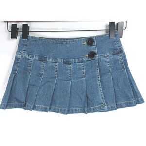 Vintage Y2K Angels Denim Mini Skirt Low Rise Flare Jean Pleated Size 11